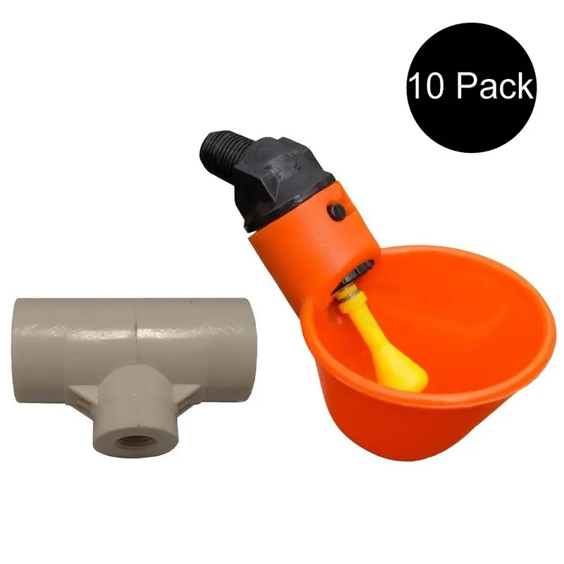 10 Automatic Watering Drinker PVC T-Fittings 1/2" & Drinker Cups