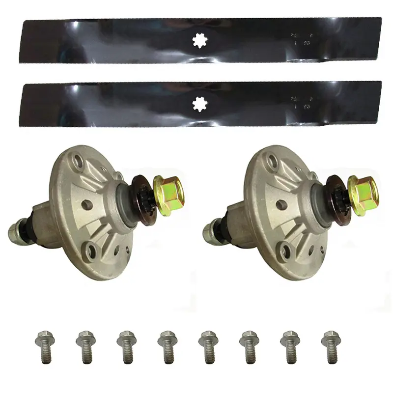 2 Spindle Assemblies w/ Nuts, 2 Blades & 8 Thread Cutting Bolts Fits John Deere