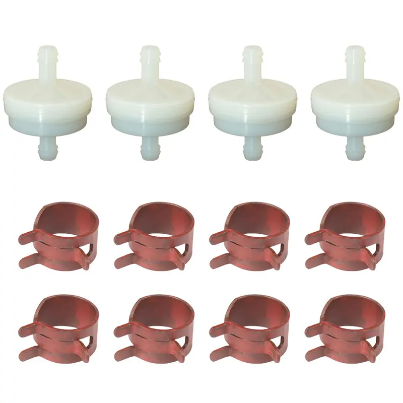 4 Fuel Filters and 8 Hose Clamps Fits Ford/New Holland