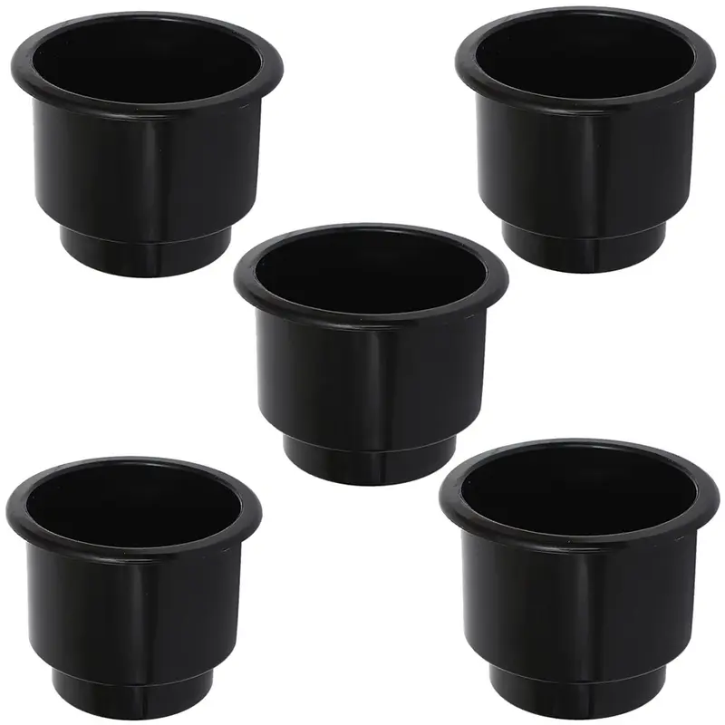 (5) Black Plastic Cup Holder W/ Drain Hole For Boats Pontoons RVs Campers