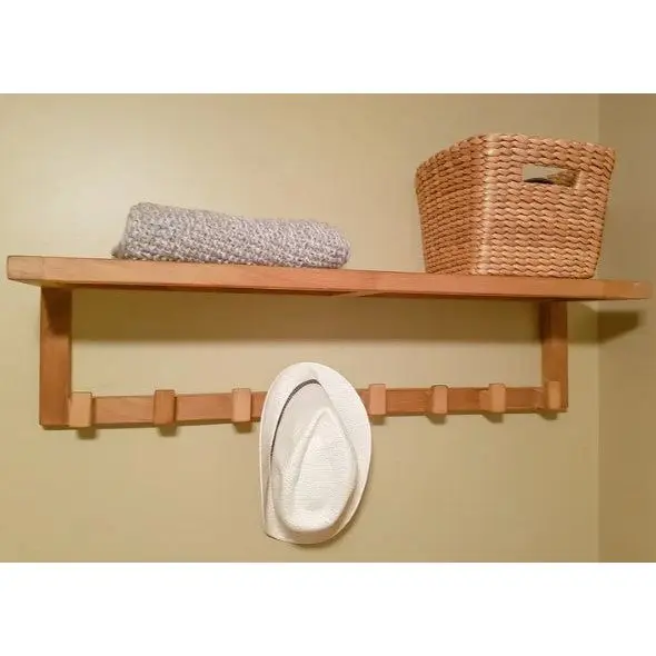 ARB Teak ACC589 Teak Wall Shelf with 8 Hooks