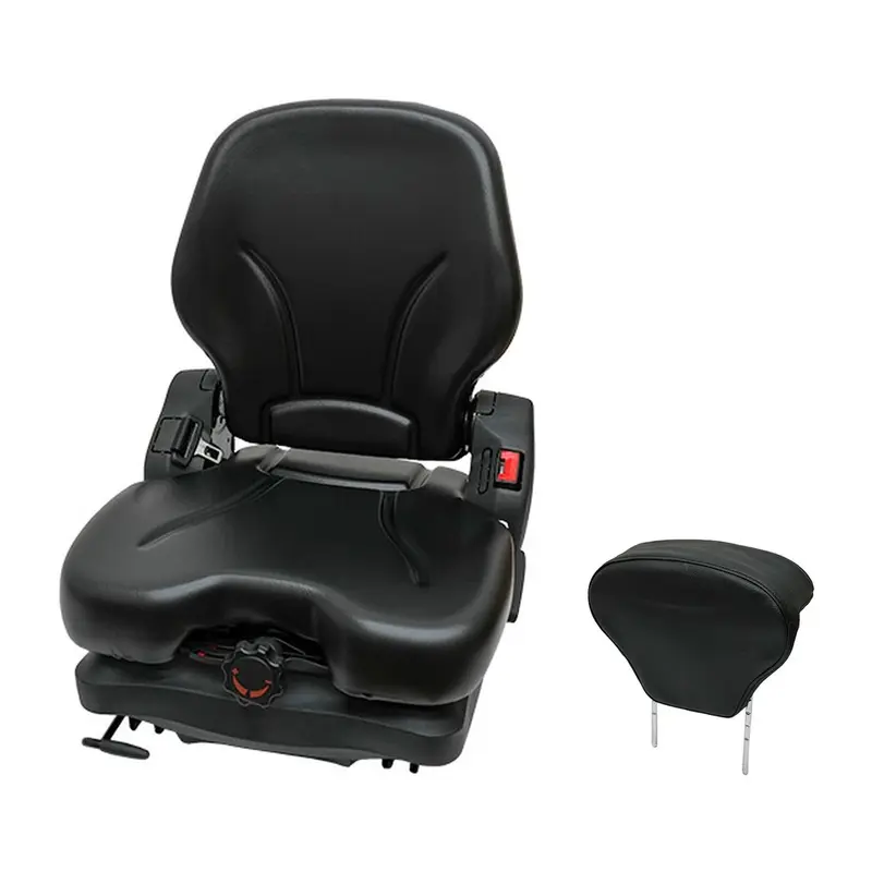 Black Vinyl Low-Profile Heavy Duty Seat w/ Upper Backrest Fits Caterpillar