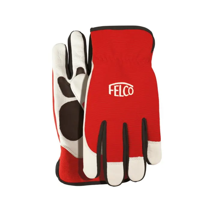 Felco F702L Cow Leather Workwear Gloves, Red/White, Large