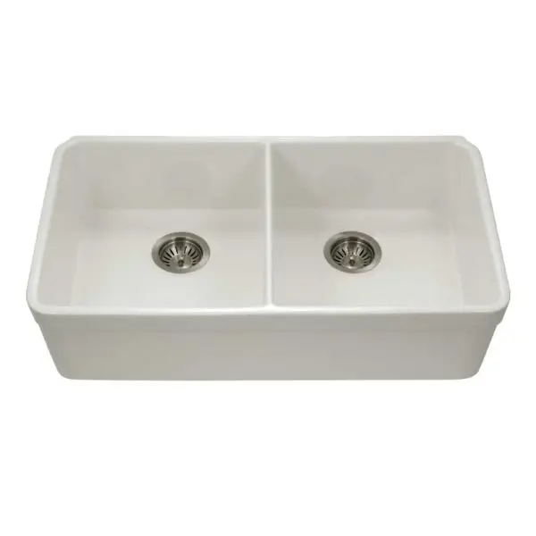 Hamat - CHE-3318DHU-BQ - Undermount Fireclay Double Bowl Kitchen Sink, Biscuit