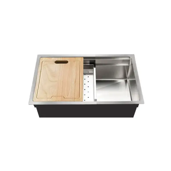 Hamat - REN-2618S - Dual Level Undermount 18GA Stainless Steel Single Bowl Kitchen Sink with Sliding Platform