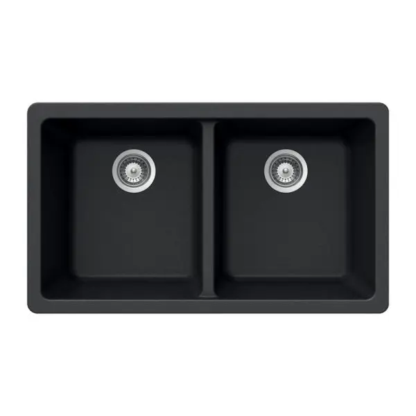 Hamat - SIO-3319DU-BL - Granite Undermount 50/50 Double Bowl Kitchen Sink, Black
