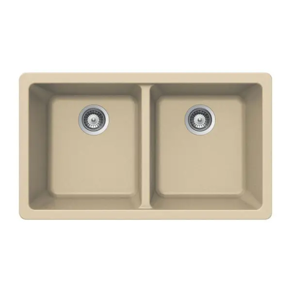 Hamat - SIO-3319DU-SD - Granite Undermount 50/50 Double Bowl Kitchen Sink, Sand