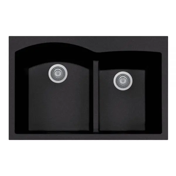 Hamat - SIO-3322DATR-BL - Topmount Double Bowl Granite Kitchen Sink, Black