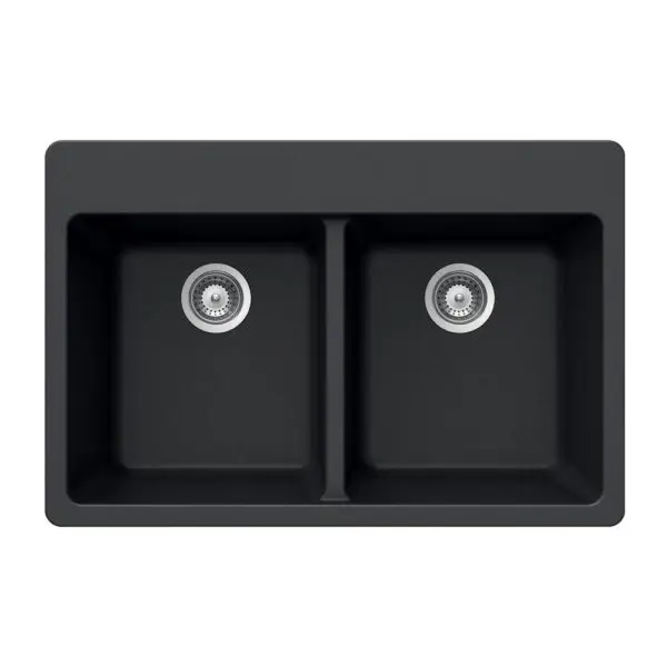 Hamat - SIO-3322DT-BL - Granite Topmount 50/50 Double Bowl Kitchen Sink, Black