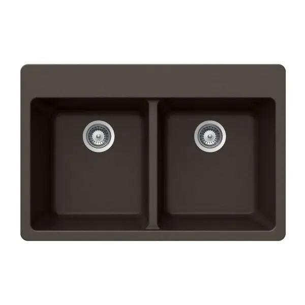 Hamat - SIO-3322DT-MO - Granite Topmount 50/50 Double Bowl Kitchen Sink, Mocha