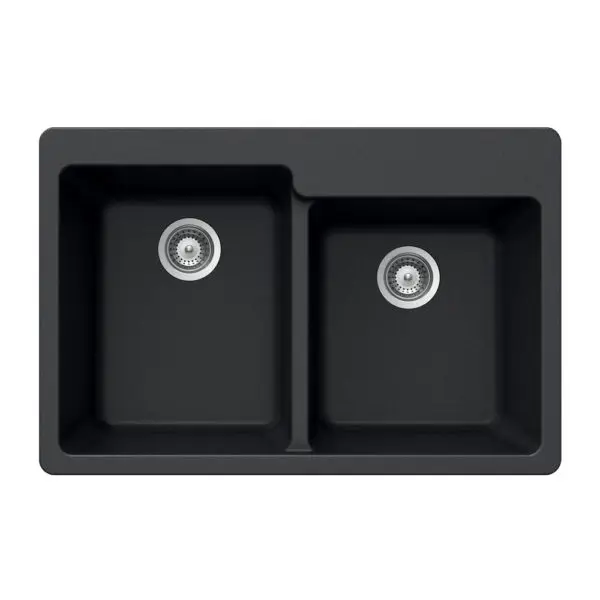 Hamat - SIO-3322DTR-BL - Granite Topmount 60/40 Double Bowl Kitchen Sink, Black