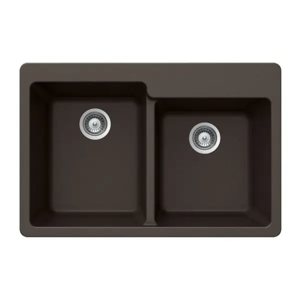 Hamat - SIO-3322DTR-MO - Granite Topmount 60/40 Double Bowl Kitchen Sink, Mocha