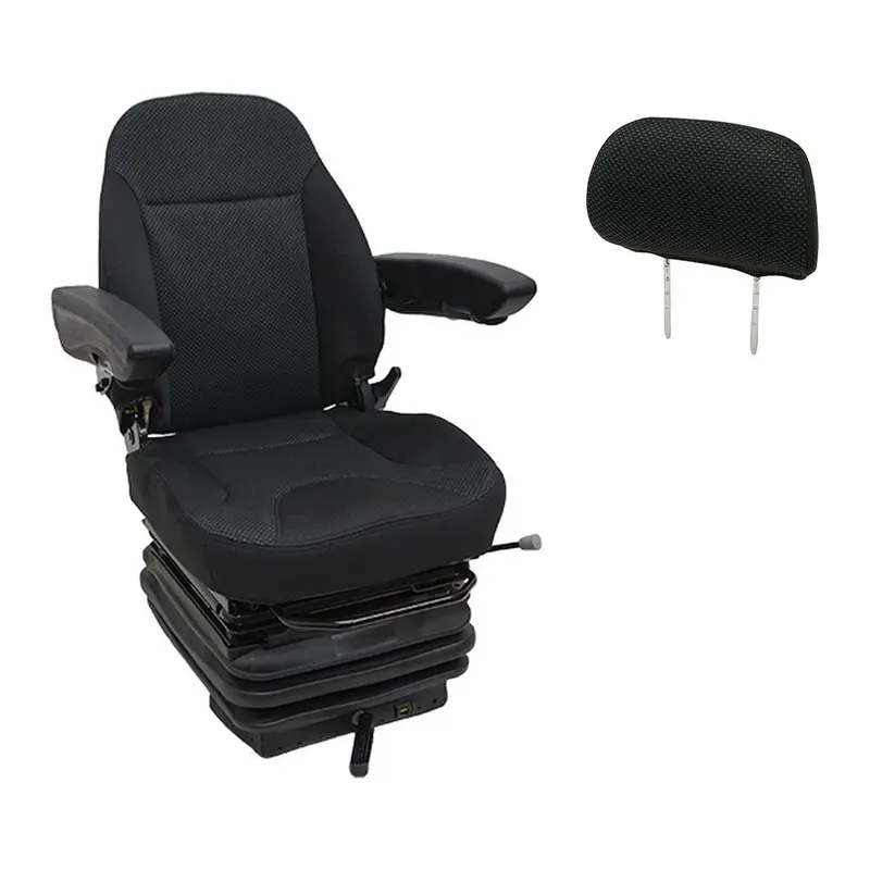 HD Black Fabric Mechanical Suspension Seat with Headrest for Backhoe Loaders