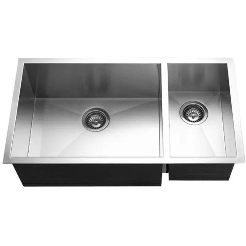 Houzer - CTO-3370SR - Contempo Series Undermount Stainless Steel 70/30 Double Bowl Kitchen Sink, Prep bowl Right