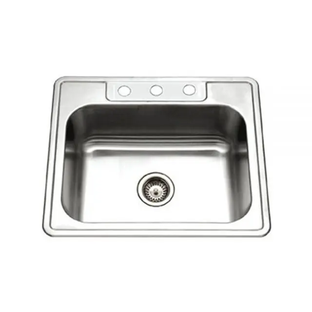 Houzer Glowtone Series 25" Stainless Steel Drop-in Topmount 3-hole Single Bowl Kitchen Sink - 2522-8BS3-1