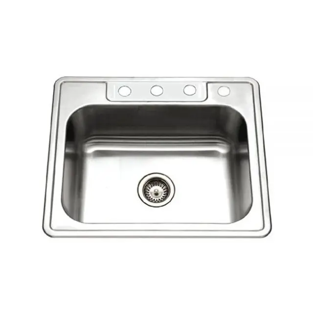 Houzer Glowtone Series 25" Stainless Steel Drop-in Topmount 4-hole Single Bowl Kitchen Sink - 2522-8BS4-1