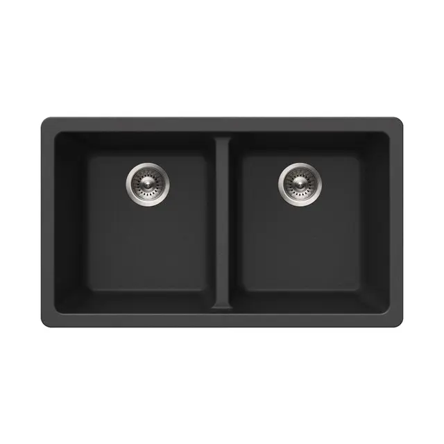Houzer Quartztone Series 31" Granite Composite Undermount 50/50 Double Bowl Kitchen Sink, M-300U MIDNIGHT