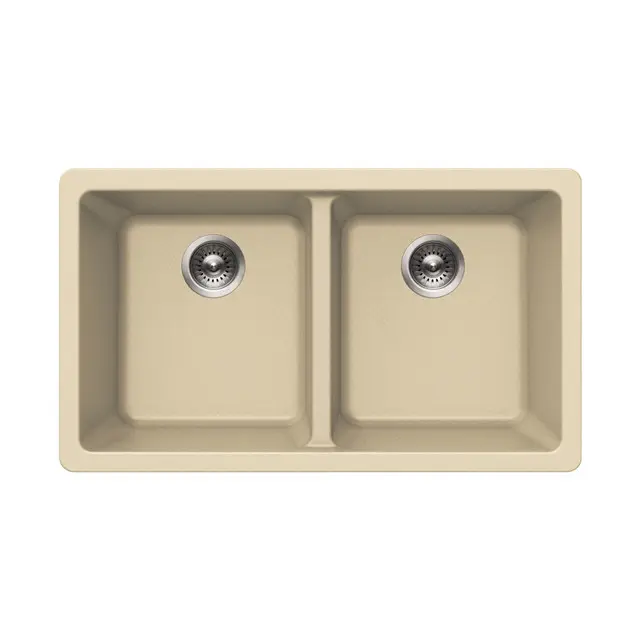 Houzer Quartztone Series 31" Granite Composite Undermount 50/50 Double Bowl Kitchen Sink, M-300U SAND