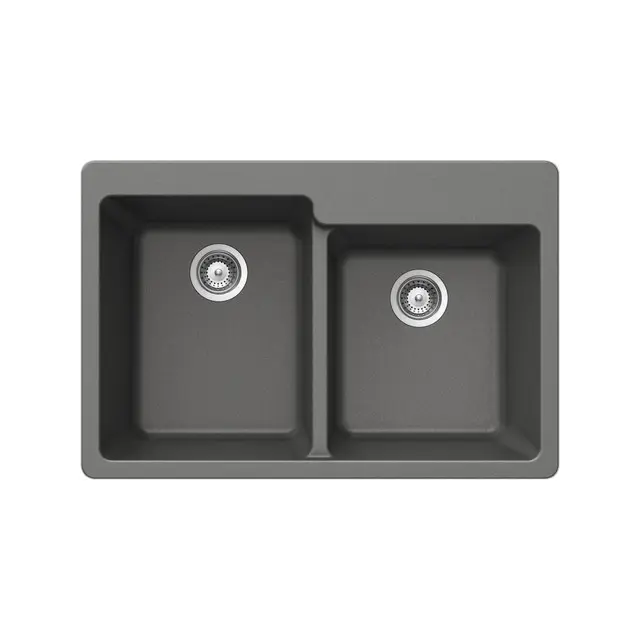 Houzer Quartztone Series 33" Granite Composite Undermount 60/40 Double Bowl Kitchen Sink, M-175U SLATE
