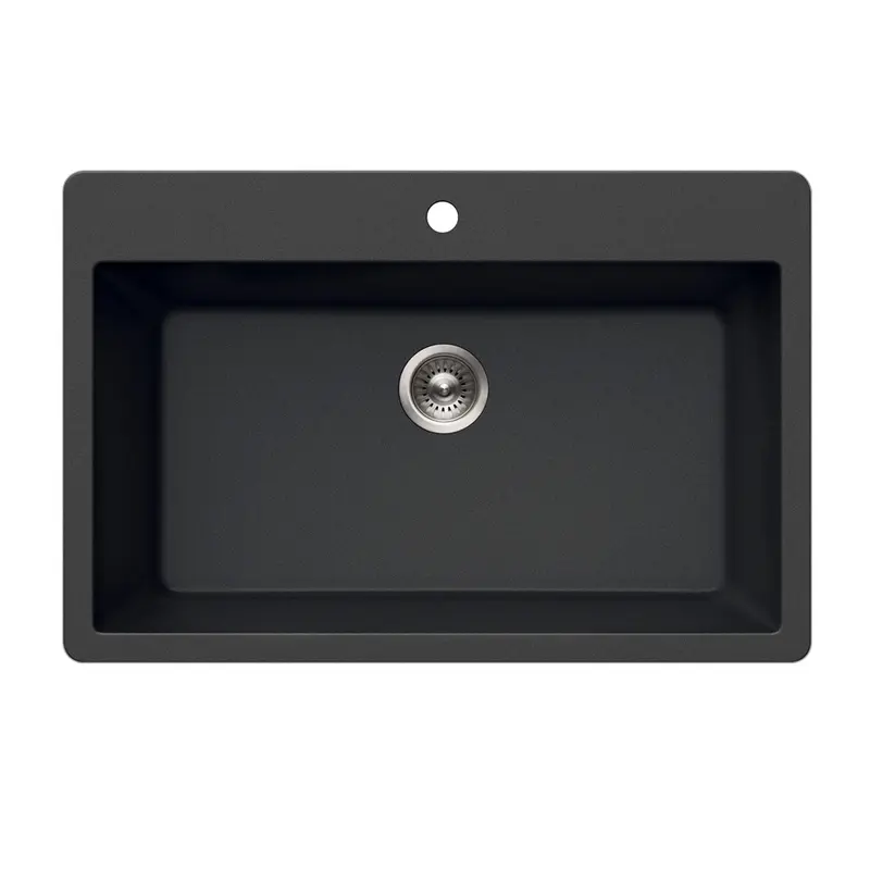 Houzer Quartztone Series 33" Granite Topmount Single Bowl Kitchen Sink, V-300 MIDNITE