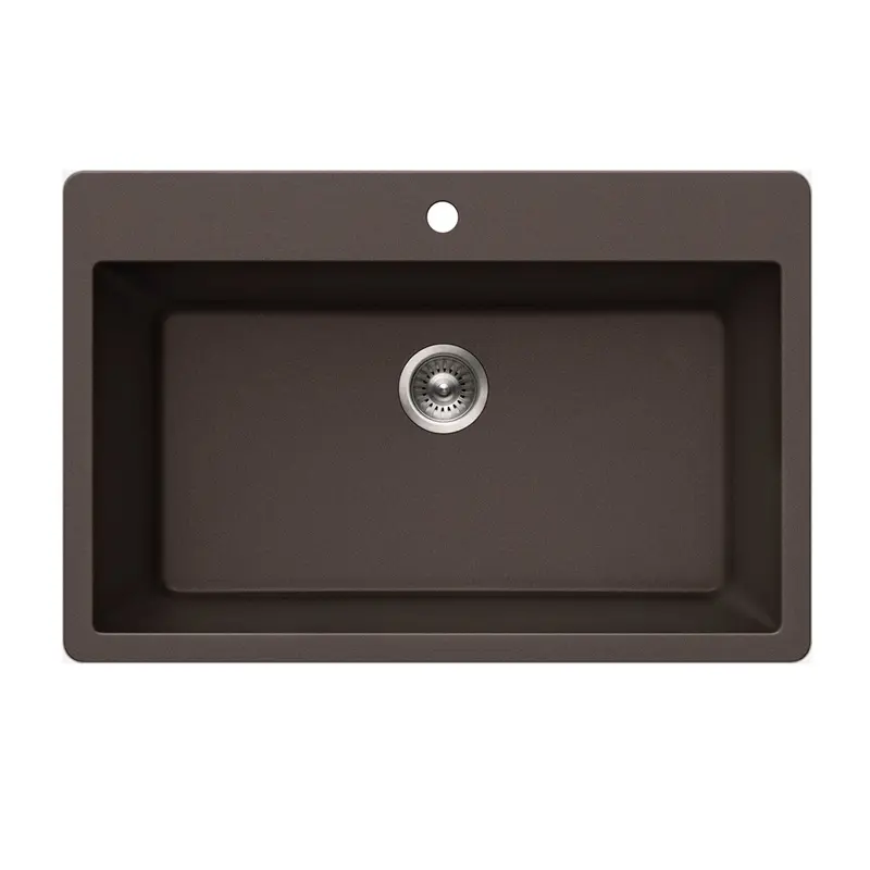 Houzer Quartztone Series 33" Granite Topmount Single Bowl Kitchen Sink, V-300 MOCHA