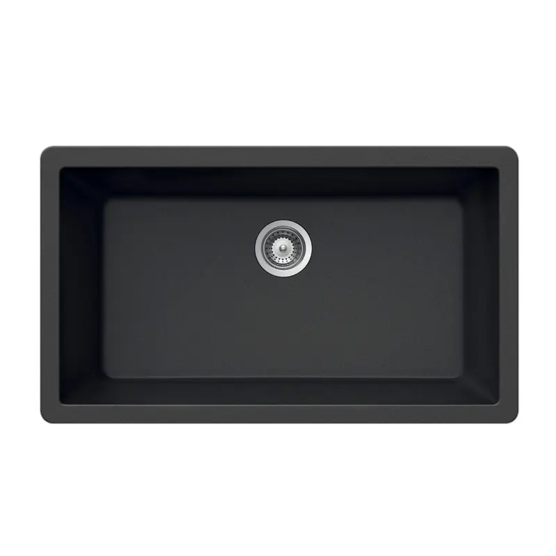 Houzer Quartztone Series 33" Granite Undermount Single Bowl Kitchen Sink, V-300U MIDNITE