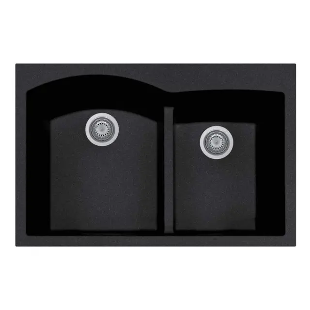 Houzer Topmount Double Bowl Granite Kitchen Sink P-175 MIDNITE