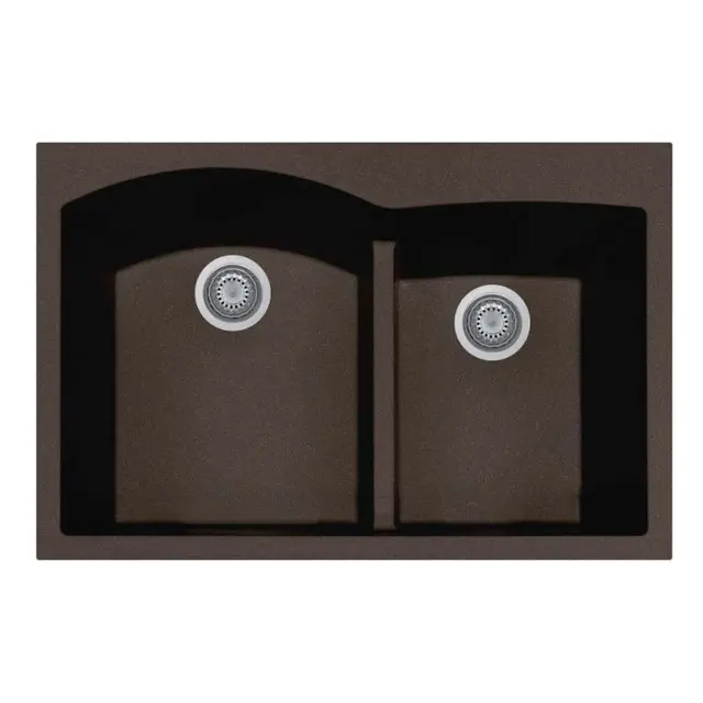 Houzer Topmount Double Bowl Granite Kitchen Sink P-175 MOCHA