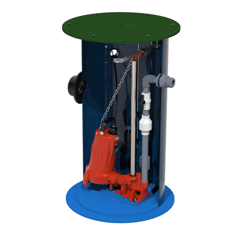 Liberty Pumps 2448LSG202-S 2 HP Simplex Grinder Package, 24 in. diameter × 48 in. high, 12 in. Discharge Depth