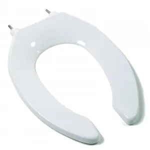 Plumbtech 421SSC-00 White Commercial Elongated Open-Front Toilet Seat with Self-Sustaining Hinge
