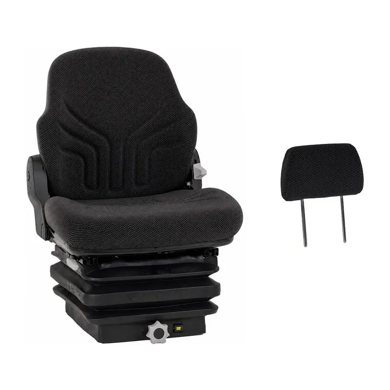 Premium Heavy-Duty Black Fabric Mechanical Suspension Seat w/ Matching Headrest