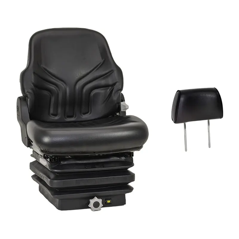 Premium Heavy-Duty Black Vinyl Mechanical Suspension Seat with Matching Headrest