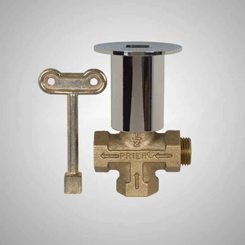 Prier C-64BR 3-Way Log Lighter Valve with Brass Escutcheon and Key