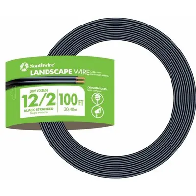 Southwire 55213443 100-Feet 12-Gauge 2 Conductor 12/2 Low-Voltage Underground Direct Burial Landscape Lighting Cable, Black