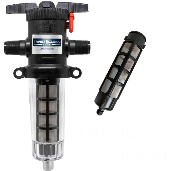 The Source - 131346 - T2C-075-140 TwistIIClean 3/4" ( 140 Mesh, Black ) and 2 Adapters