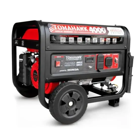 Tomahawk 4000 Watt Honda Powered Generator Portable Gas Power, Open Frame with Wheel Kit - TG4000H