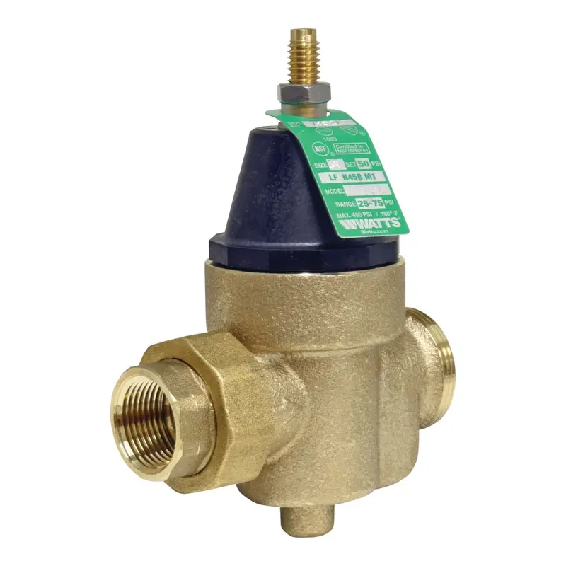 Watts LFN45BM1-U 3/4 3/4 IN Lead Free Water Pressure Reducing Valve, NPT Union x FPT, Adjust 25-75 psi, Max Work 400 psi 0009478